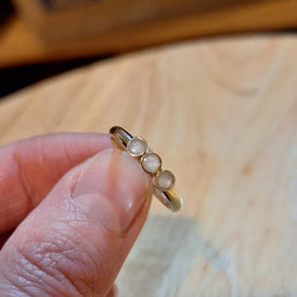 Breastmilk Pearl Triple Stone Ring, dainty and elegant jewellery for mums looking for a precious keepsake piece to celebrate their breastfeeding journey